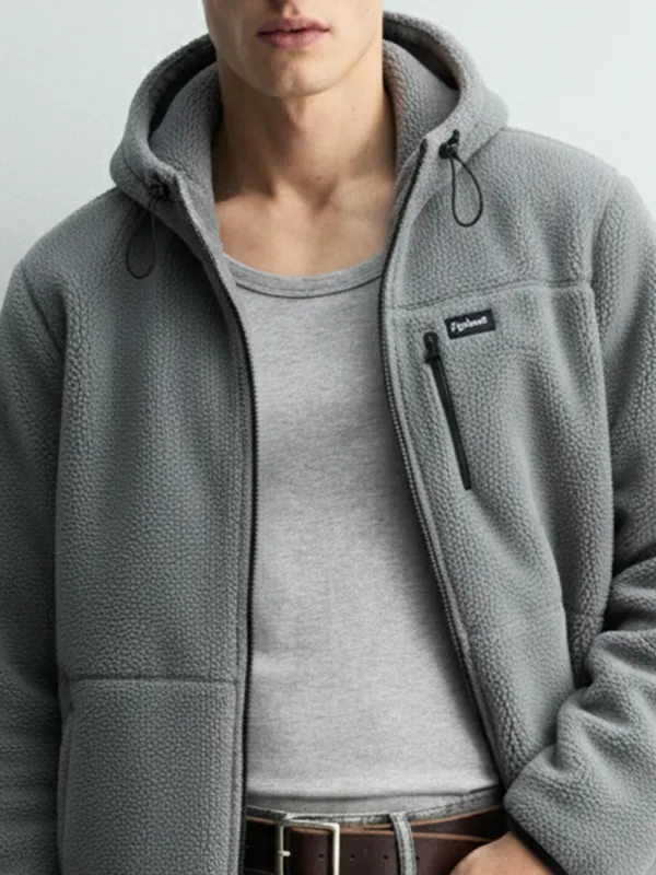 Highlander Men Grey Hooded Front-Open Sweatshirt