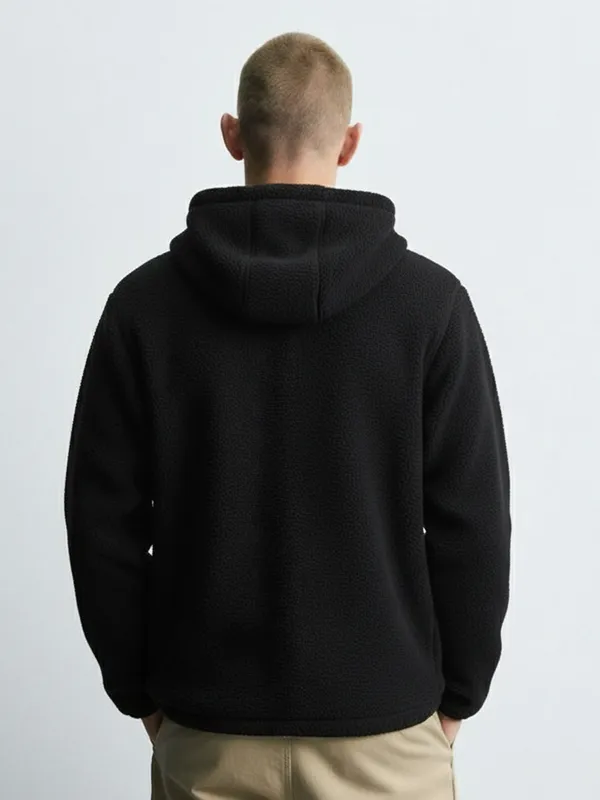 Highlander Men Black Hooded Front-Open Sweatshirt