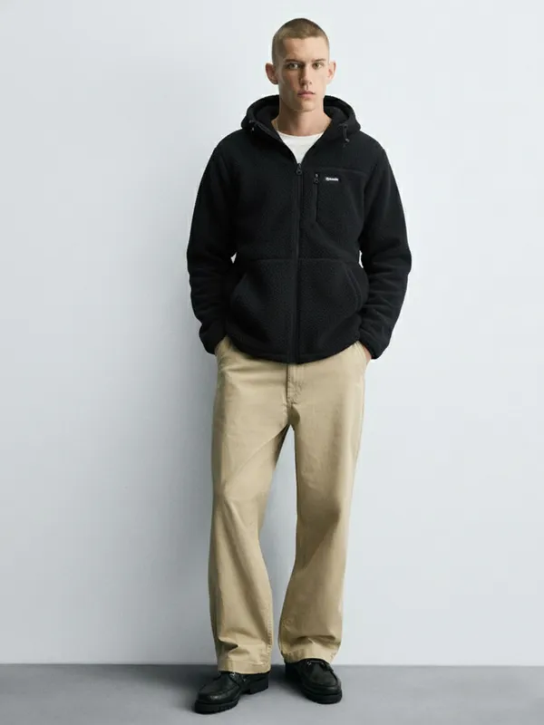 Highlander Men Black Hooded Front-Open Sweatshirt