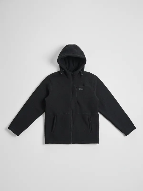 Highlander Men Black Hooded Front-Open Sweatshirt