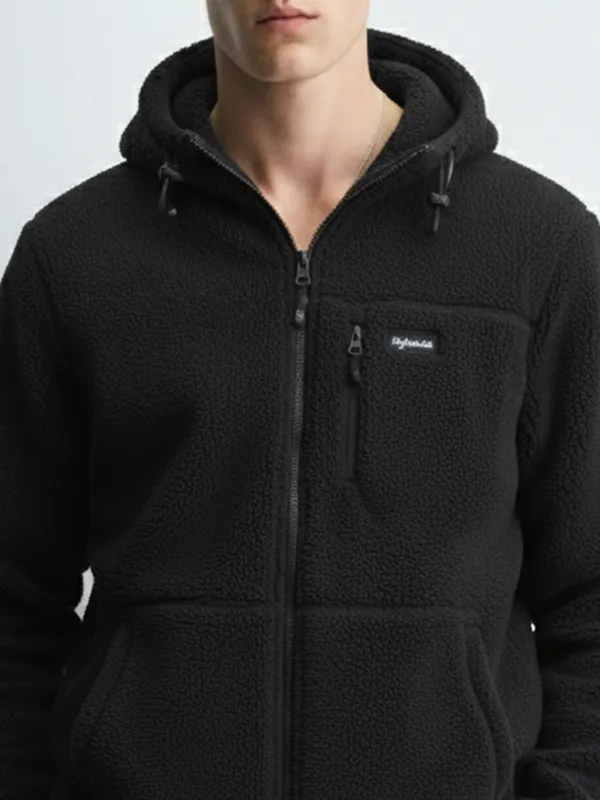 Highlander Men Black Hooded Front-Open Sweatshirt