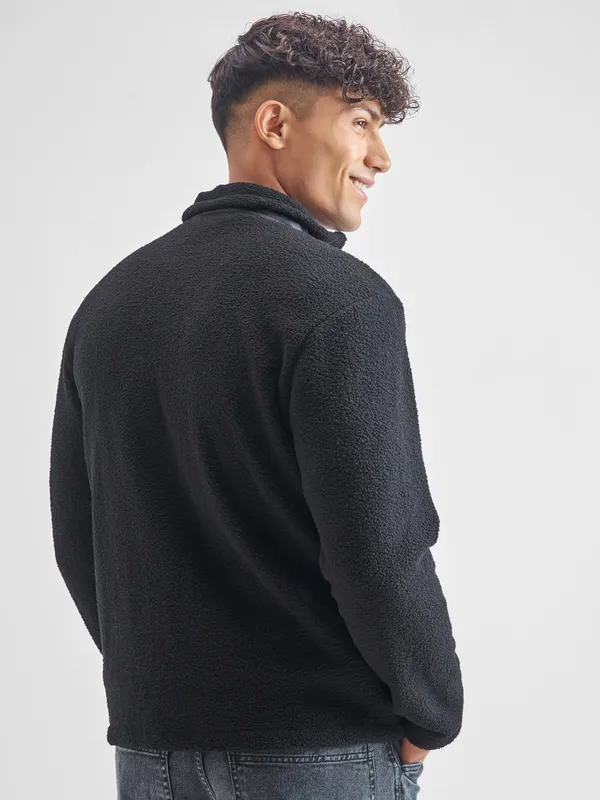 Highlander Men Black Mock Collar Front-Open Sweatshirt