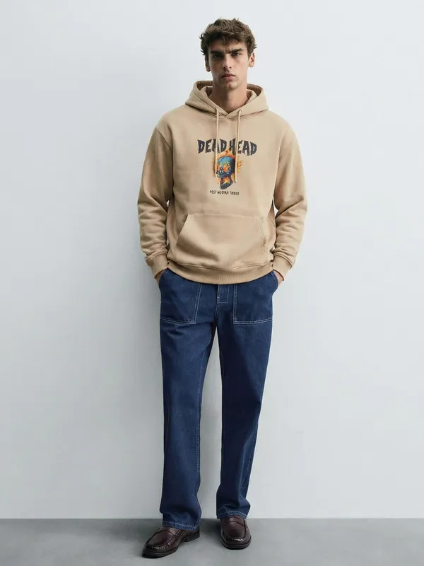 Highlander Men Brown Hooded Pullover Sweatshirt