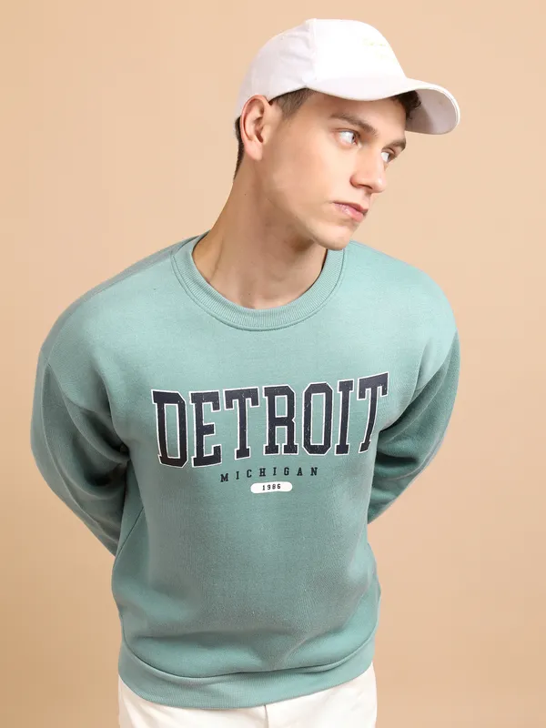 Highlander Men Blue Round Neck Pullover Sweatshirt