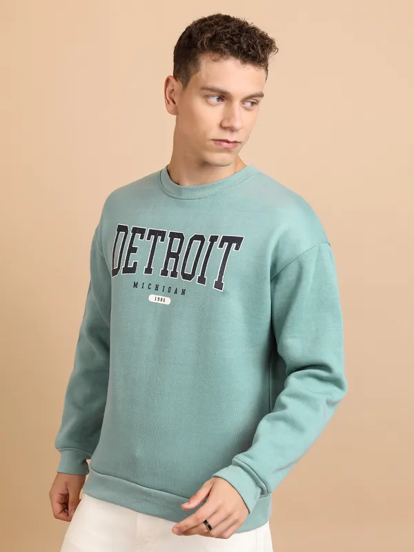 Highlander Men Blue Round Neck Pullover Sweatshirt