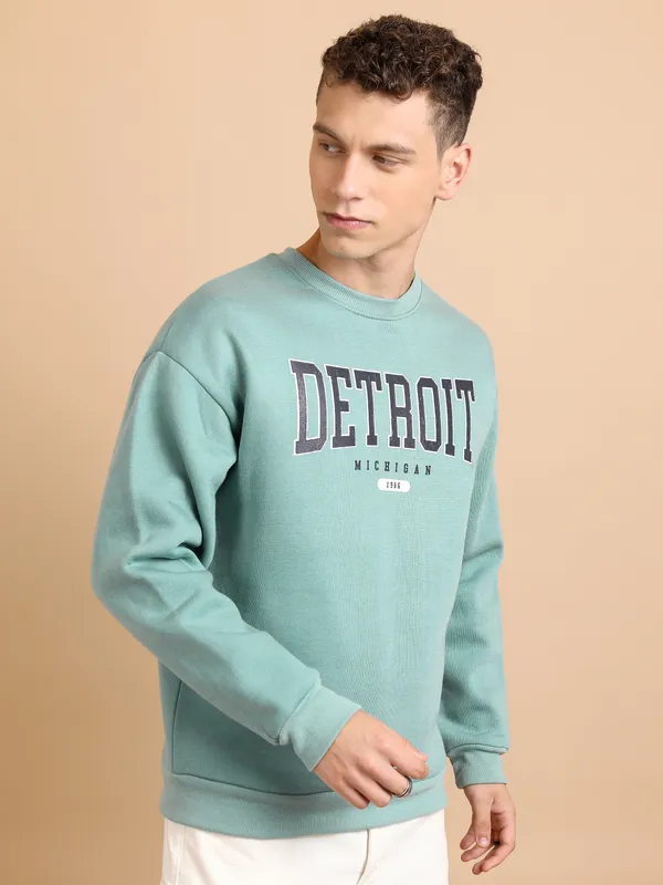 Highlander Men Blue Round Neck Pullover Sweatshirt