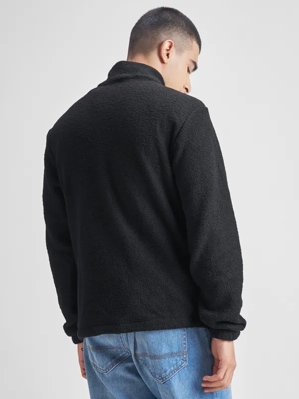 Highlander Men Black Mock Collar Pullover Sweatshirt