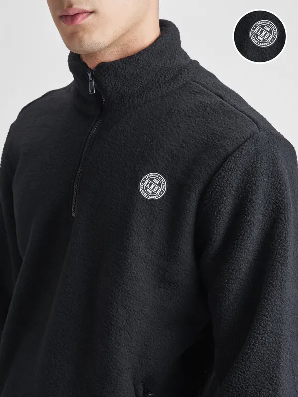 Highlander Men Black Mock Collar Pullover Sweatshirt