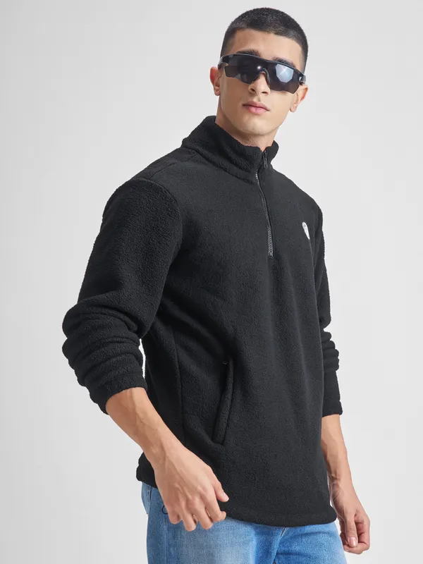 Highlander Men Black Mock Collar Pullover Sweatshirt