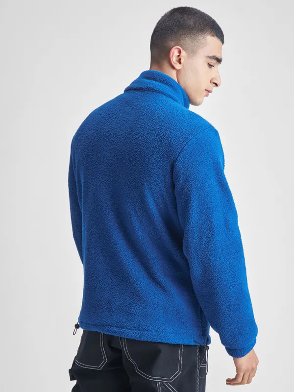 Highlander Men Blue Mock Collar Pullover Sweatshirt