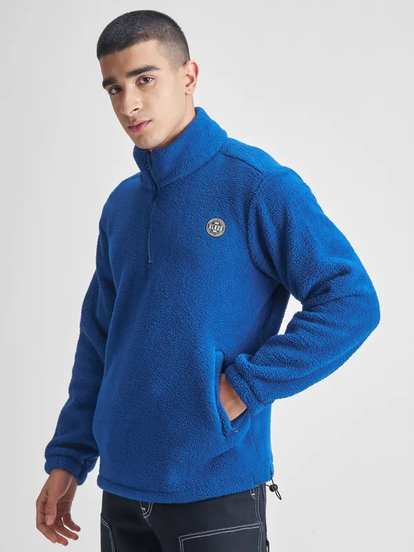 Highlander Men Blue Mock Collar Pullover Sweatshirt