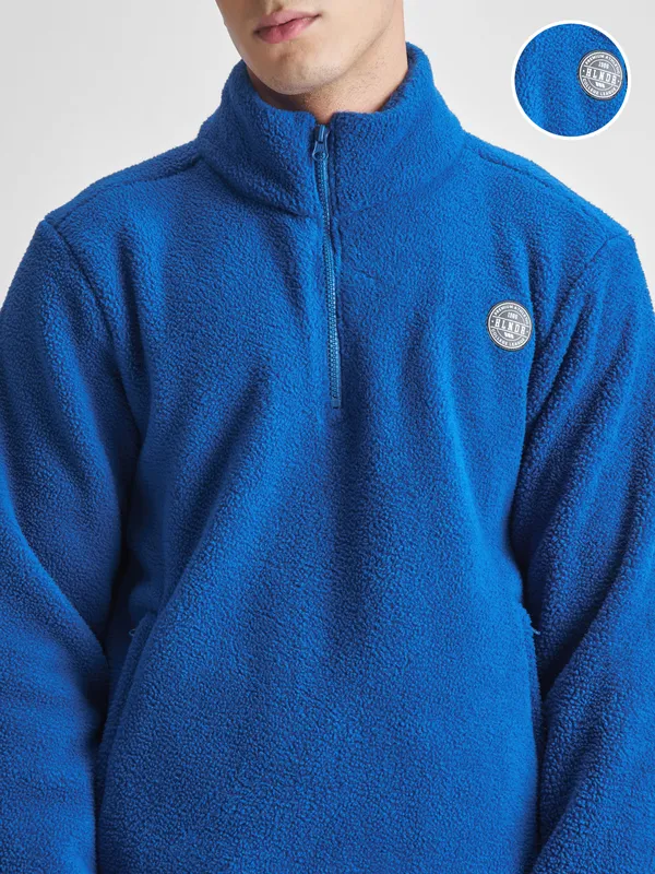 Highlander Men Blue Mock Collar Pullover Sweatshirt