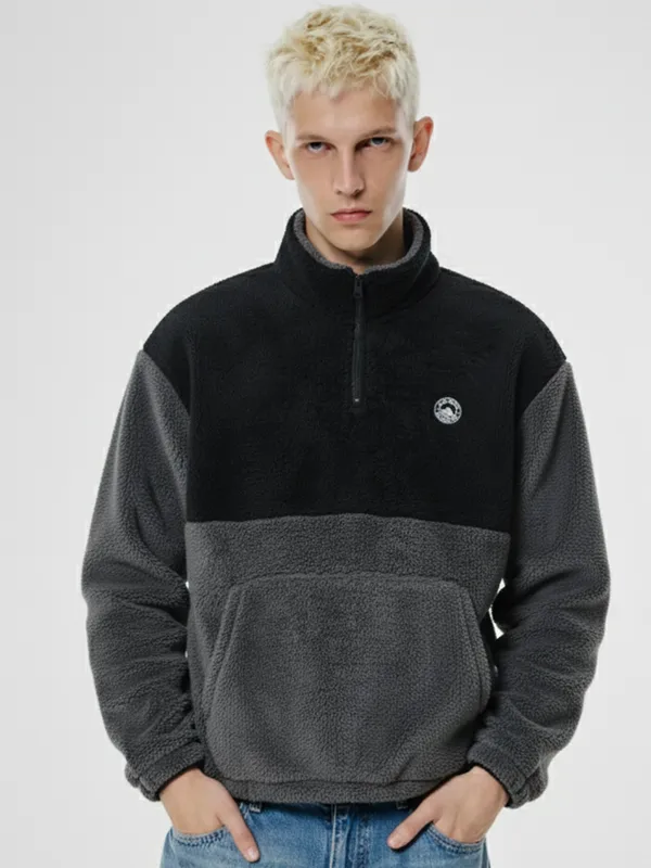 Highlander Men Black Mock Collar Pullover Sweatshirt