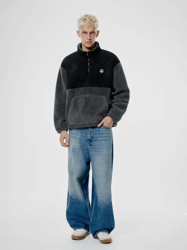 Highlander Men Black Mock Collar Pullover Sweatshirt