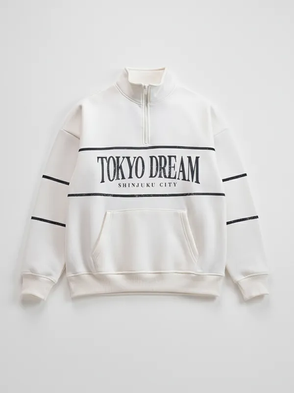 Highlander Men White Mock Collar Pullover Sweatshirt