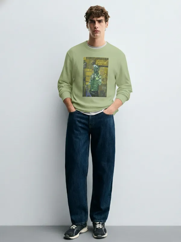 Highlander Men Green Round Neck Pullover Sweatshirt