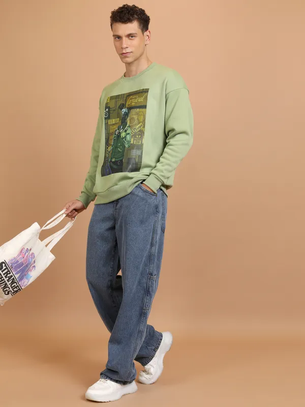 Highlander Men Green Round Neck Pullover Sweatshirt