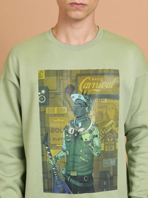Highlander Men Green Round Neck Pullover Sweatshirt