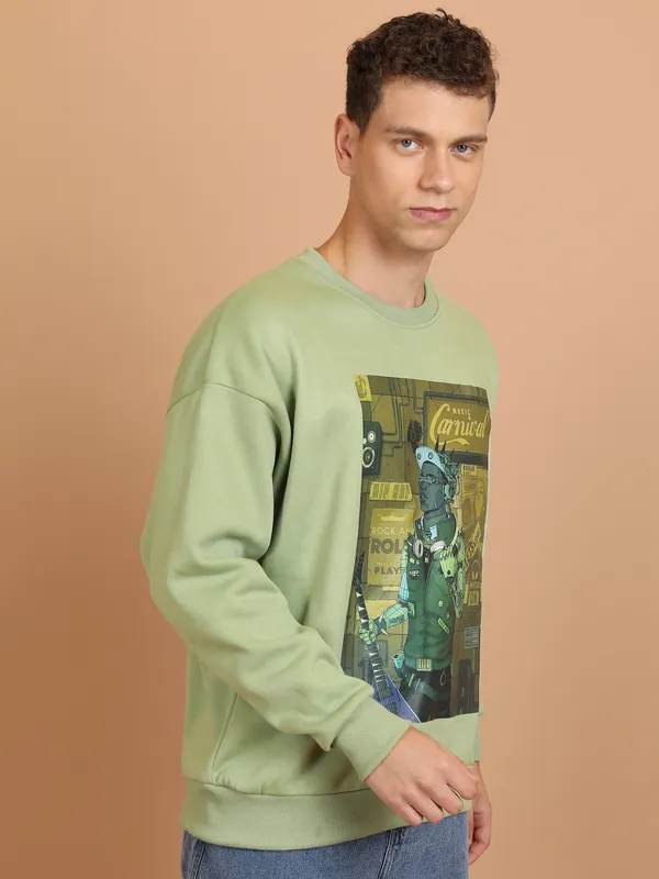 Highlander Men Green Round Neck Pullover Sweatshirt