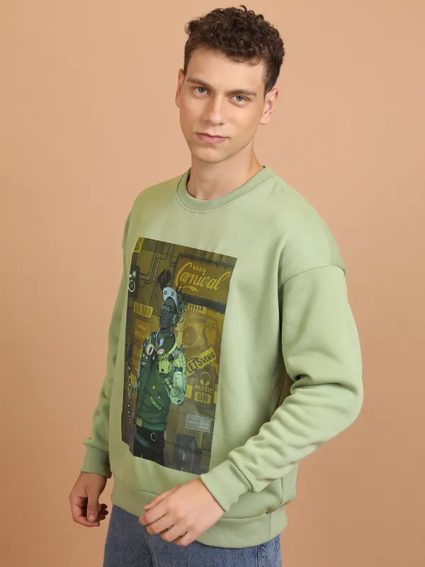 Highlander Men Green Round Neck Pullover Sweatshirt