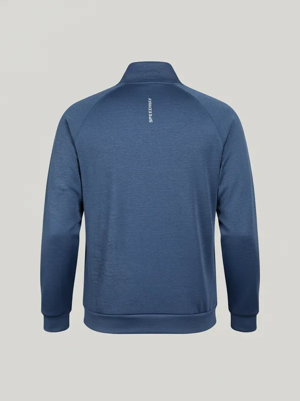 Highlander Men Navy Blue Mock Collar Front-Open Sweatshirt