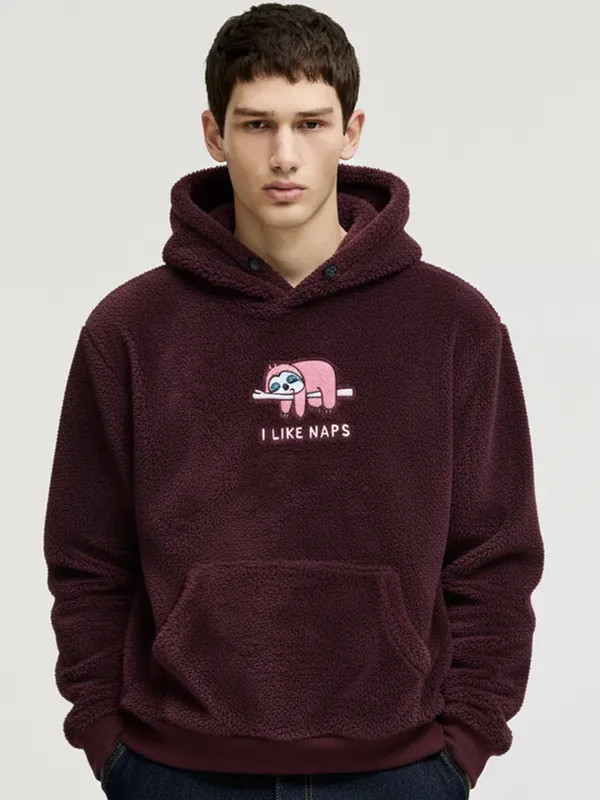 Highlander Men Burgundy Hooded Pullover Sweatshirt
