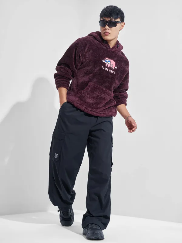 Highlander Men Burgundy Hooded Pullover Sweatshirt