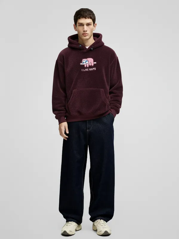 Highlander Men Burgundy Hooded Pullover Sweatshirt