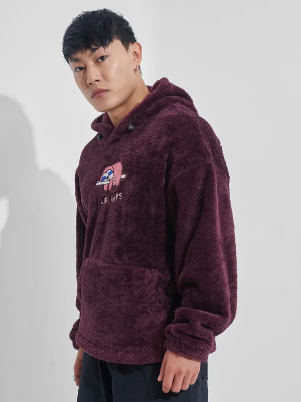 Highlander Men Burgundy Hooded Pullover Sweatshirt