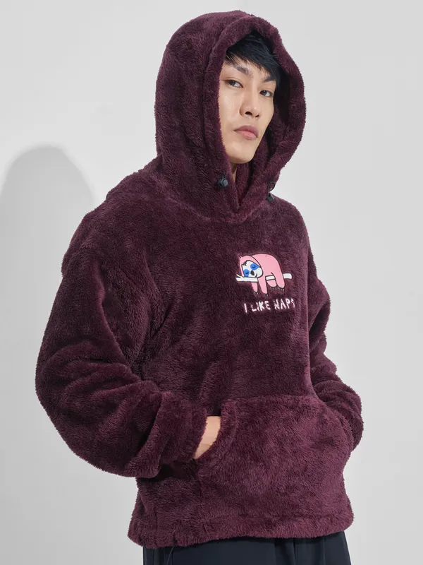 Highlander Men Burgundy Hooded Pullover Sweatshirt