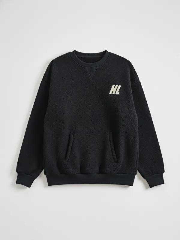 Highlander Men Black Round Neck Pullover Sweatshirt