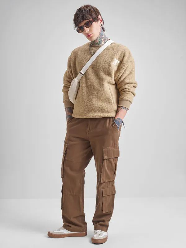 Highlander Men Brown Round Neck Pullover Sweatshirt