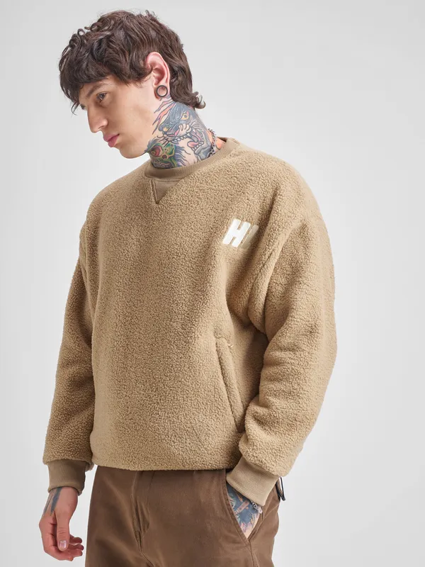 Highlander Men Brown Round Neck Pullover Sweatshirt