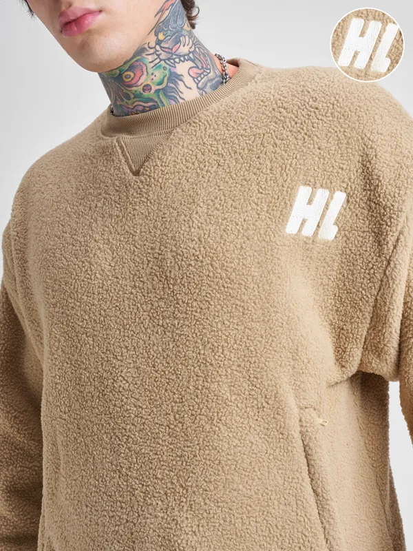 Highlander Men Brown Round Neck Pullover Sweatshirt