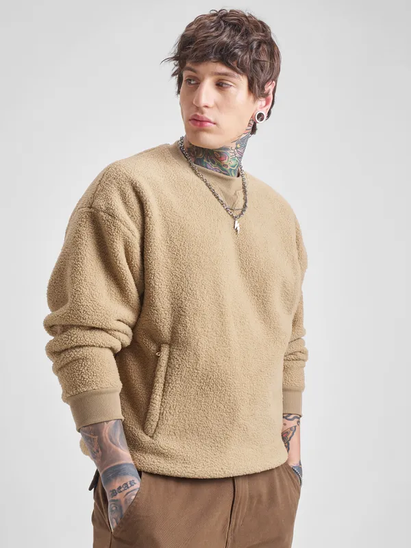 Highlander Men Brown Round Neck Pullover Sweatshirt