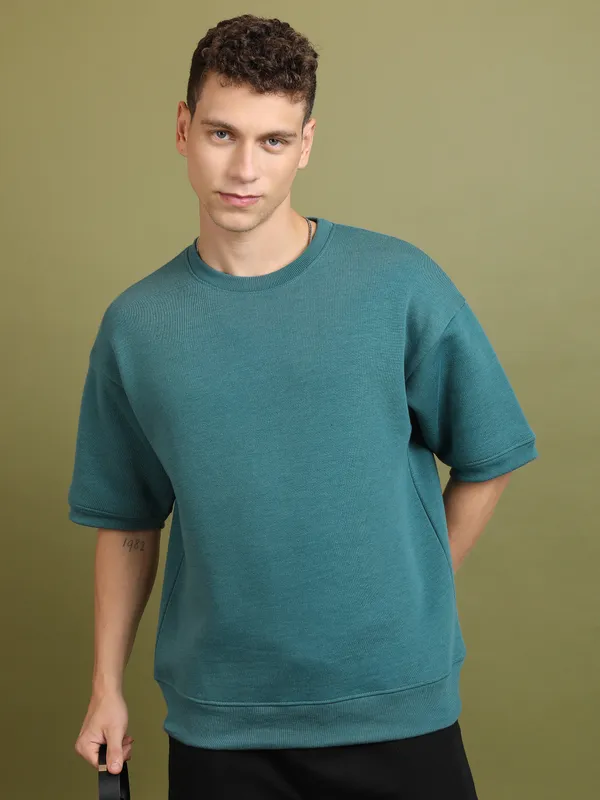 Highlander Men Teal Round Neck Pullover Sweatshirt