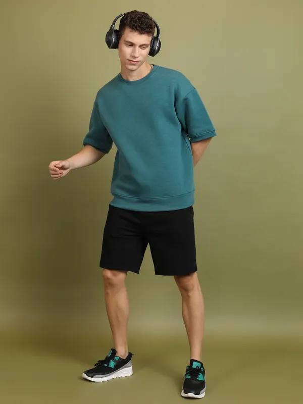 Highlander Men Teal Round Neck Pullover Sweatshirt