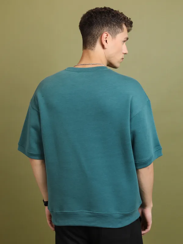 Highlander Men Teal Round Neck Pullover Sweatshirt