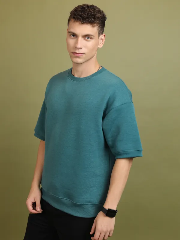 Highlander Men Teal Round Neck Pullover Sweatshirt