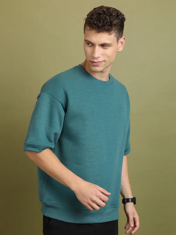 Highlander Men Teal Round Neck Pullover Sweatshirt