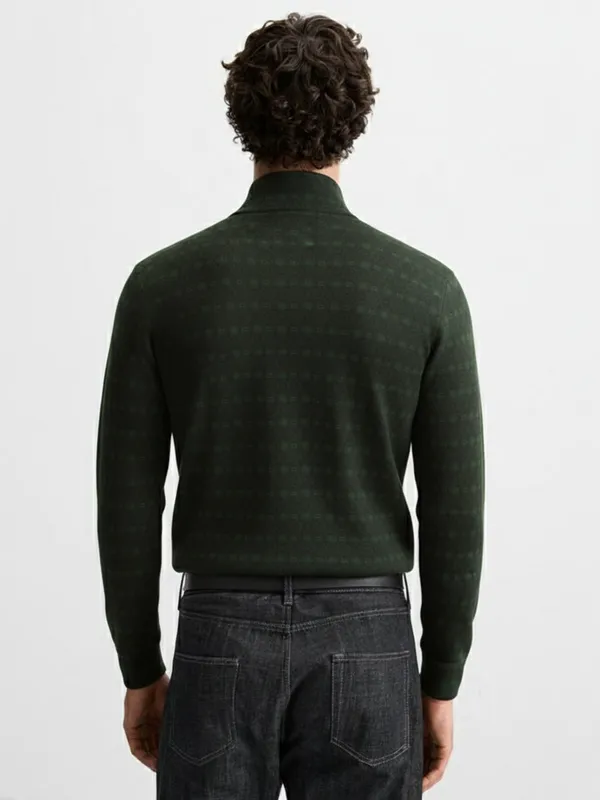 Highlander Men Green Mock Collar Front-Open Sweatshirt