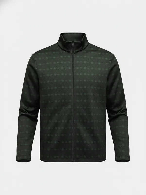 Highlander Men Green Mock Collar Front-Open Sweatshirt