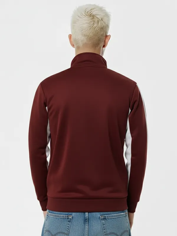 Highlander Men Maroon Mock Collar Front-Open Sweatshirt