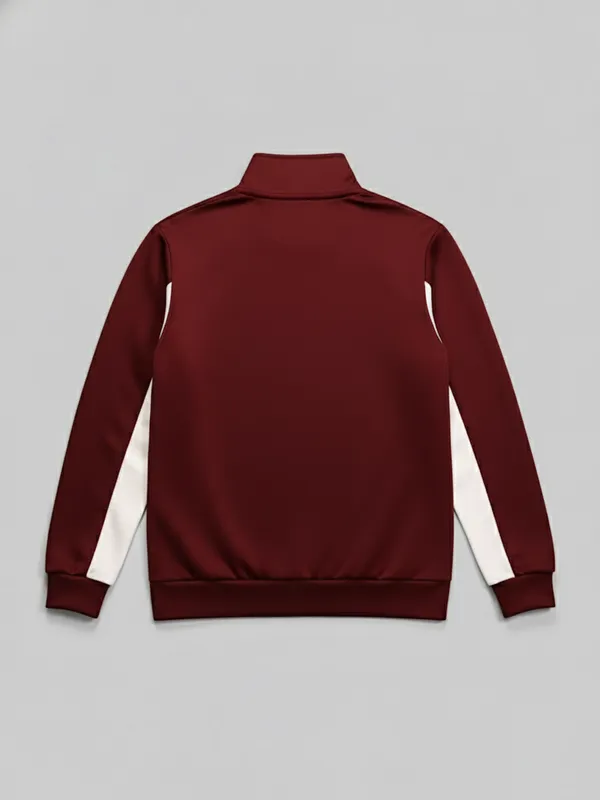 Highlander Men Maroon Mock Collar Front-Open Sweatshirt