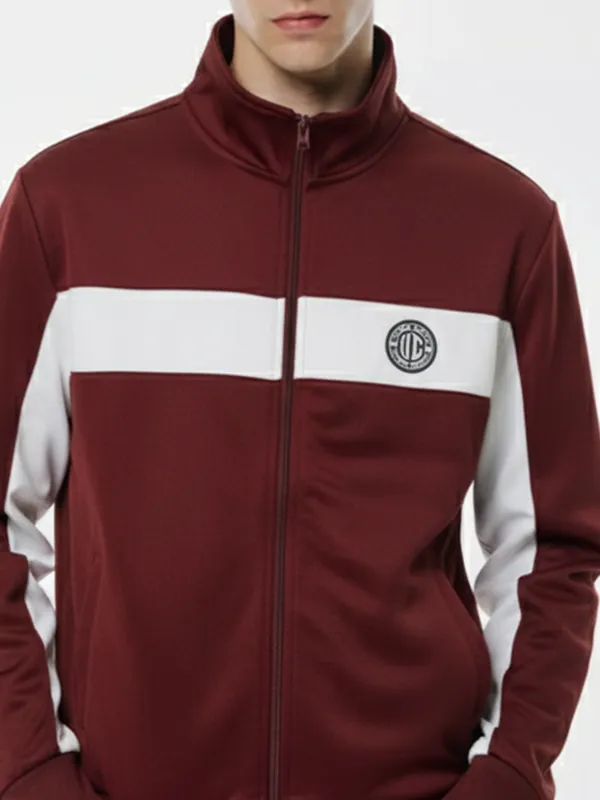 Highlander Men Maroon Mock Collar Front-Open Sweatshirt