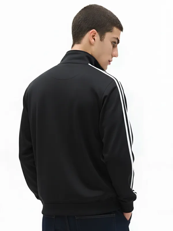 Highlander Men Black High Neck Front-Open Sweatshirt