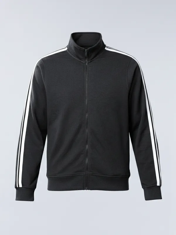 Highlander Men Black High Neck Front-Open Sweatshirt