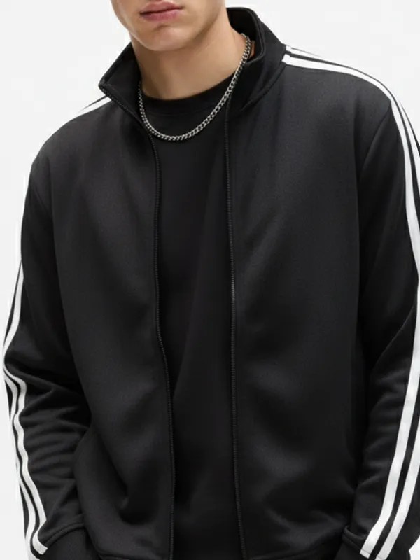 Highlander Men Black High Neck Front-Open Sweatshirt