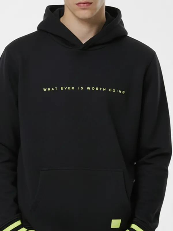 Highlander Men Black Hooded Pullover Sweatshirt