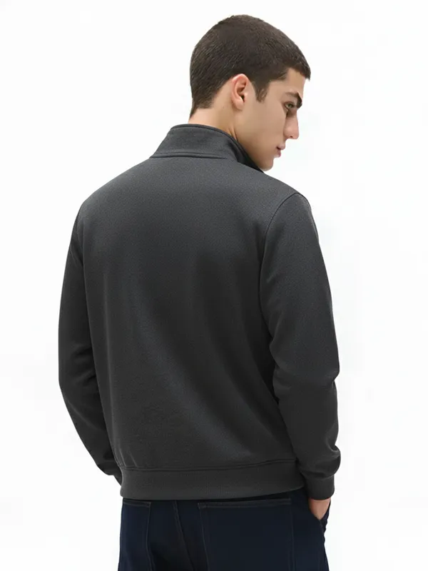 Highlander Men Grey Shirt Collar Front-Open Sweatshirt